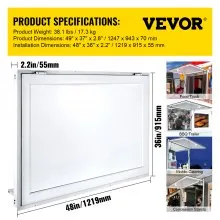 Ventana de puesto de concesión, Ventanas de concesión, 48 x 36 pulgadas, con cubierta de toldo