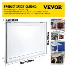 Ventana de puesto de concesión, Ventanas de concesión, 60 x 36 pulgadas, con toldo