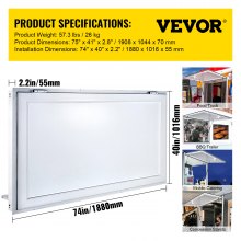 VEVOR Ventana de concesión de 74 x 40 pulgadas, puerta de ventana de servicio con cerradura de horquilla de doble punto, puerta de toldo de concesión de hasta 85 grados para camiones de comida, vidrio no incluido