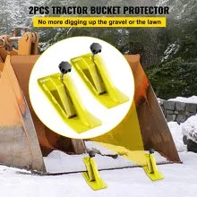 VEVOR Protector de cubo de tractor, 2 protectores de borde de esquí, protector de deslizamiento de domador de césped de 12 pulgadas de largo, 4 pulgadas de ancho, accesorio de cubo de acero resistente para quitar hojas de nieve, esparcir grava, amarillo
