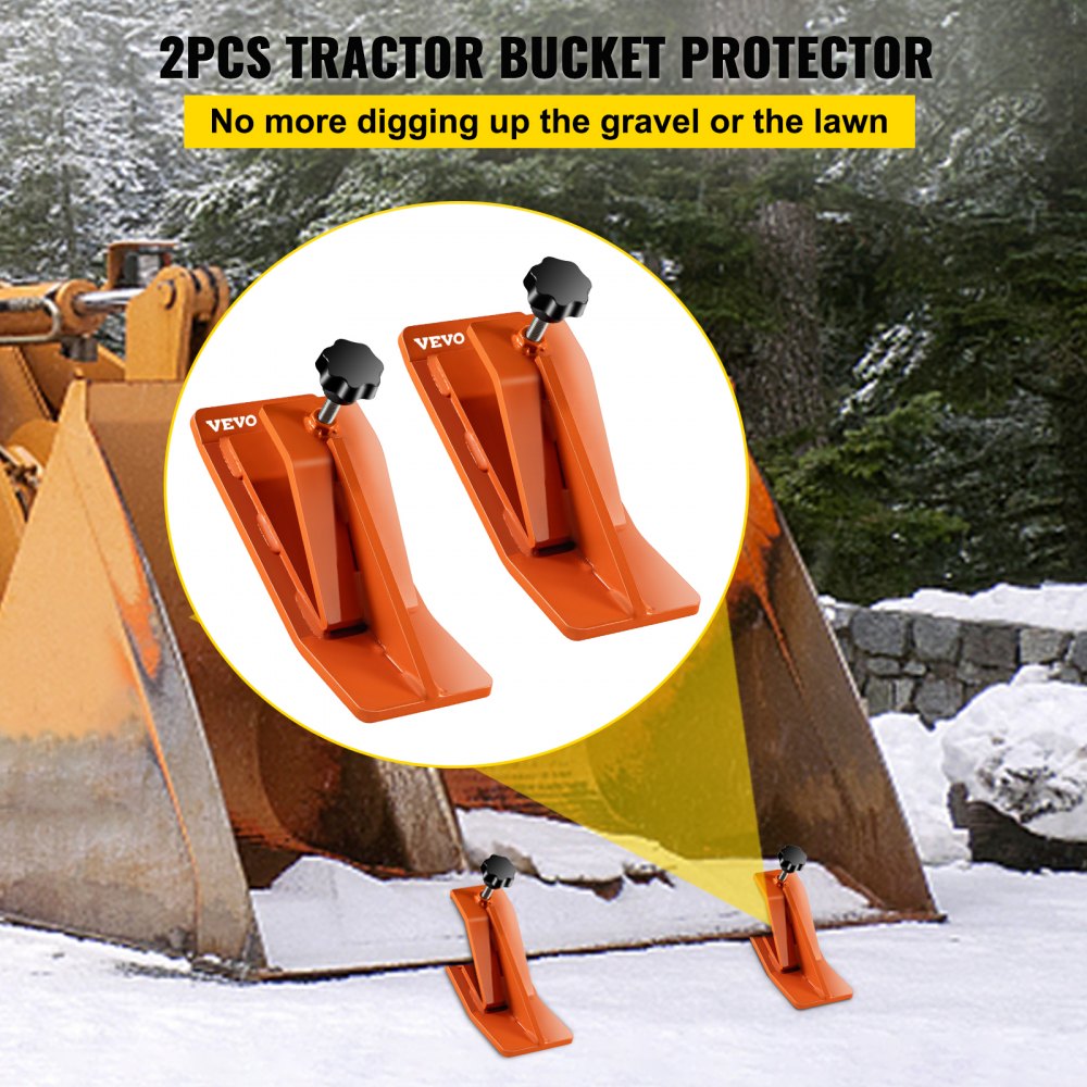 Protector de cucharón para tractor VEVOR, 2 protectores de borde de esquí, 30 cm de largo, 10 cm de ancho, accesorio de cucharón de acero resistente para retirar nieve, hojas y esparcir grava, color naranja