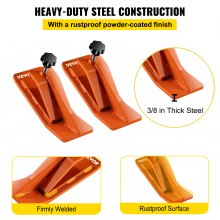 VEVOR Protector de cubo de tractor, 2 protectores de borde de esquí, protector de deslizamiento de domador de césped de 12 pulgadas de largo, 4 pulgadas de ancho, accesorio de cubo de acero resistente para quitar hojas de nieve, esparcir grava, naranja