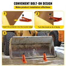 VEVOR Protector de cubo de tractor, 2 protectores de borde de esquí, protector de deslizamiento de domador de césped de 12 pulgadas de largo, 4 pulgadas de ancho, accesorio de cubo de acero resistente para quitar hojas de nieve, esparcir grava, naranja