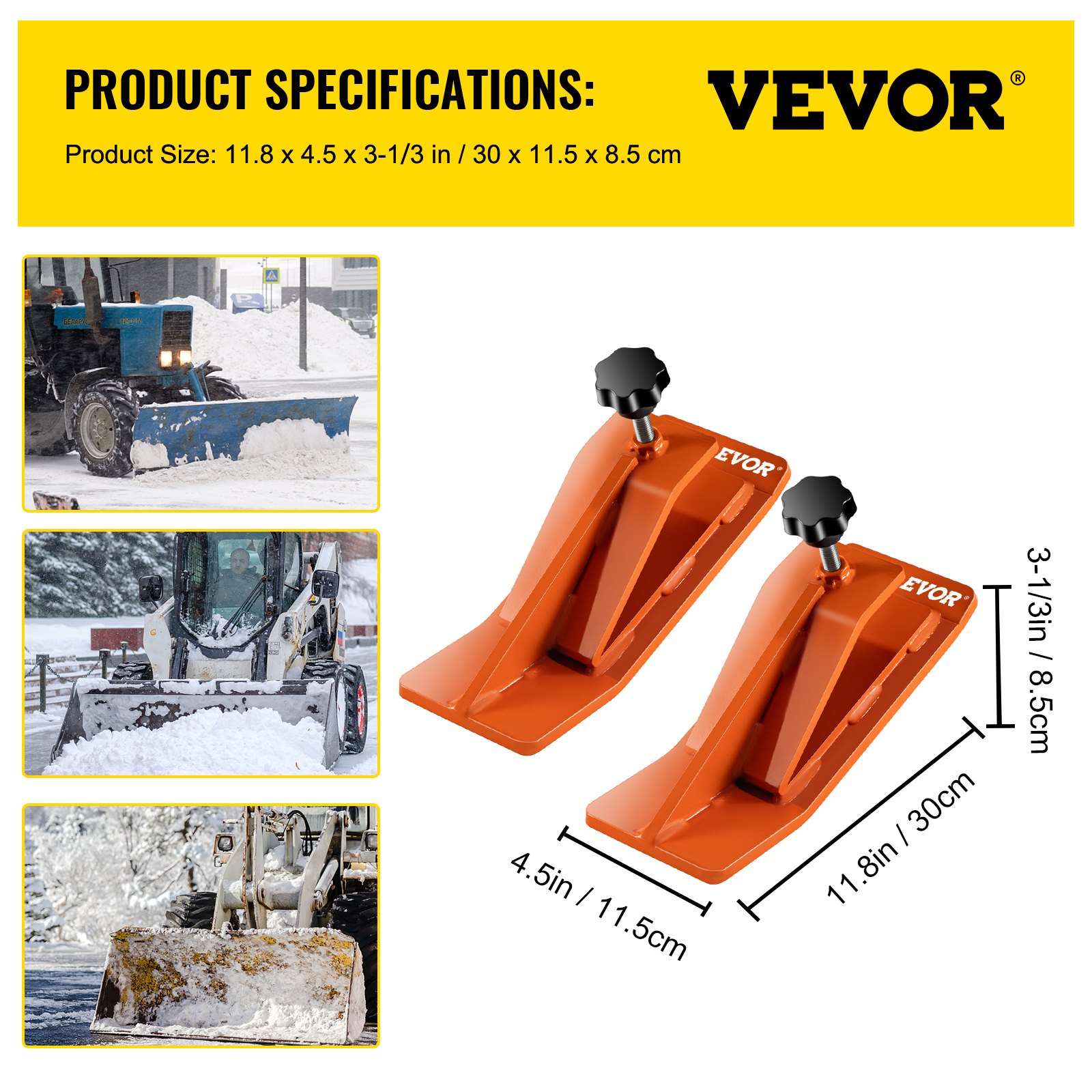 Protector de cucharón para tractor VEVOR, 2 protectores de borde de esquí, 30 cm de largo, 10 cm de ancho, accesorio de cucharón de acero resistente para retirar nieve, hojas y esparcir grava, color naranja