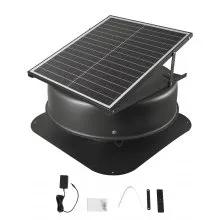 Ventilador solar VEVOR para ático, 40 W, 1230 CFM, gran flujo de aire, ventilador de ventilación de techo solar, bajo nivel de ruido y resistente a la intemperie con adaptador inteligente de 110 V, ideal para el hogar, invernadero, garaje, tienda, RV, listado FCC