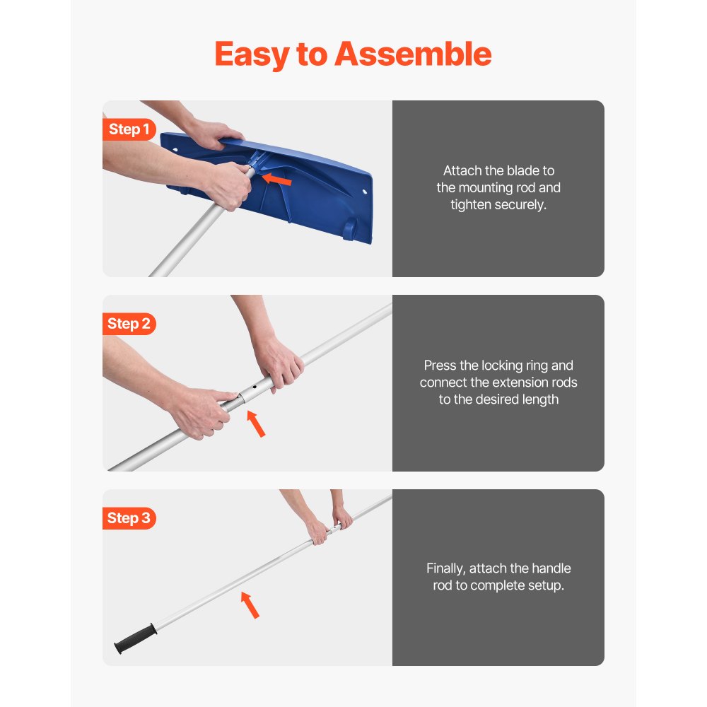 Rastrillo de nieve para techo VEVOR, hoja de plástico PP de 61 cm, ajustable de 1,1 a 5,5 m con ruedas, mango antideslizante, herramienta para quitar nieve, ligero y apto para techos de casas, ideal para retirar hojas y escombros.