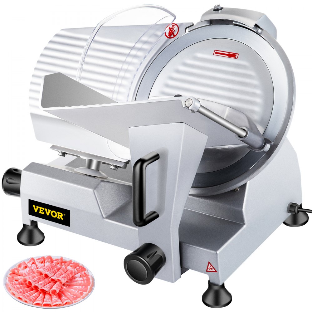 Rebanadora de carne comercial VEVOR, rebanadora eléctrica de alimentos de 10 pulgadas, rebanadora de carne congelada de 240 W, rebanadora de carne semiautomática de cuchilla de acero cromado premium para uso comercial y doméstico