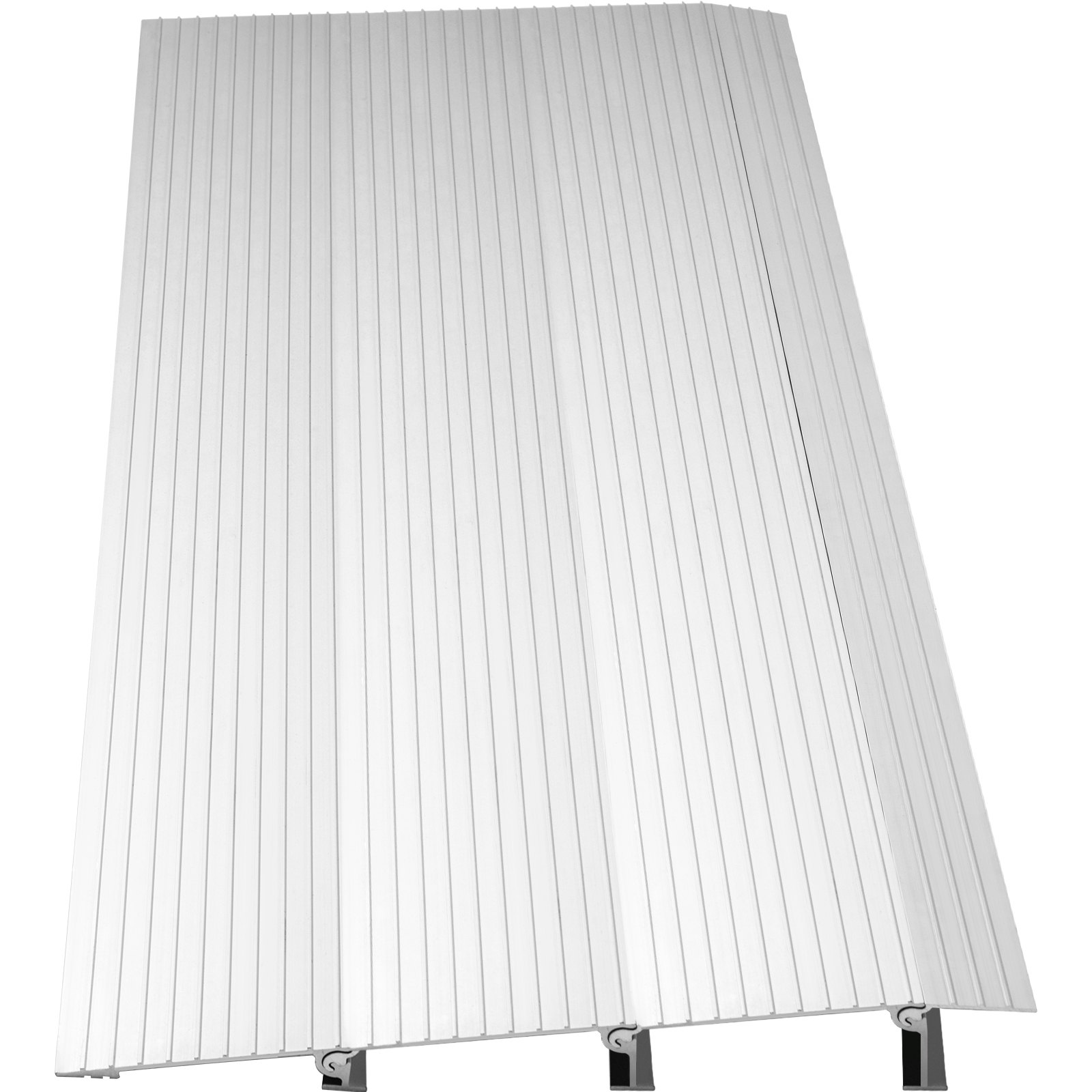 Rampa de entrada VEVOR de aluminio con superficie estriada y bisagras negras.