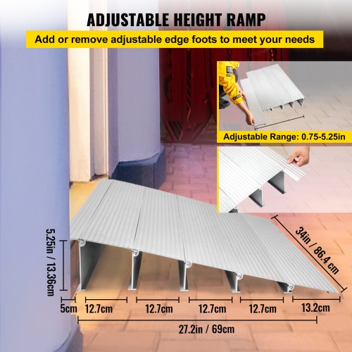 VEVOR Rampa de Umbral Modular Alumnio Rampa de Transición de Puerta 1,9-13,36 cm