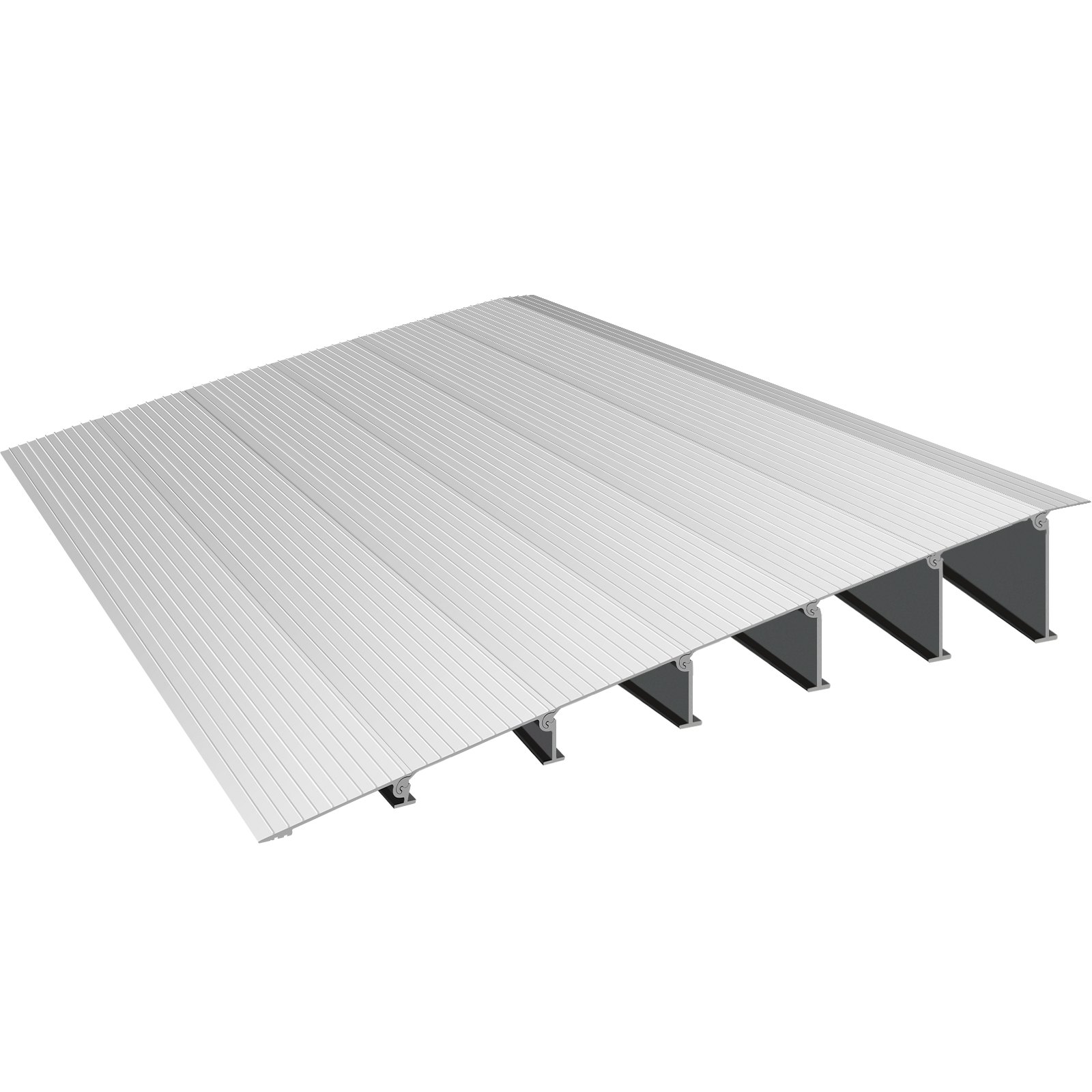 Rampa de umbral VEVOR de aluminio con superficie acanalada y estructura reforzada.