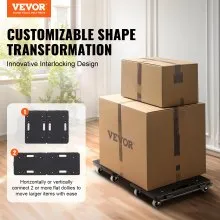 VEVOR Furniture Dolly, 500 libras de capacidad cada unidad, muebles con ruedas, rodillos móviles portátiles, 4 ruedas resistentes, carrito pequeño plano con enclavamiento para muebles pesados, 2 unida