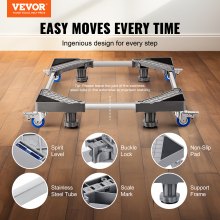 VEVOR Mini soporte para refrigerador, carga de 400 libras, 4 pies fuertes, 4 ruedas giratorias con bloqueo, pedestal para lavadora y secadora, base ajustable multifuncional para lavadora y refrigerador, base móvil universal