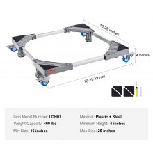 VEVOR Mini soporte para refrigerador, carga de 400 libras, 4 pies fuertes, 4 ruedas giratorias con bloqueo, pedestal para lavadora y secadora, base ajustable multifuncional para lavadora y refrigerador, base móvil universal