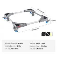 VEVOR Mini soporte para refrigerador, carga de 400 libras, 4 pies fuertes, 4 ruedas giratorias con bloqueo, pedestal para lavadora y secadora, base ajustable multifuncional para lavadora y refrigerador, base móvil universal