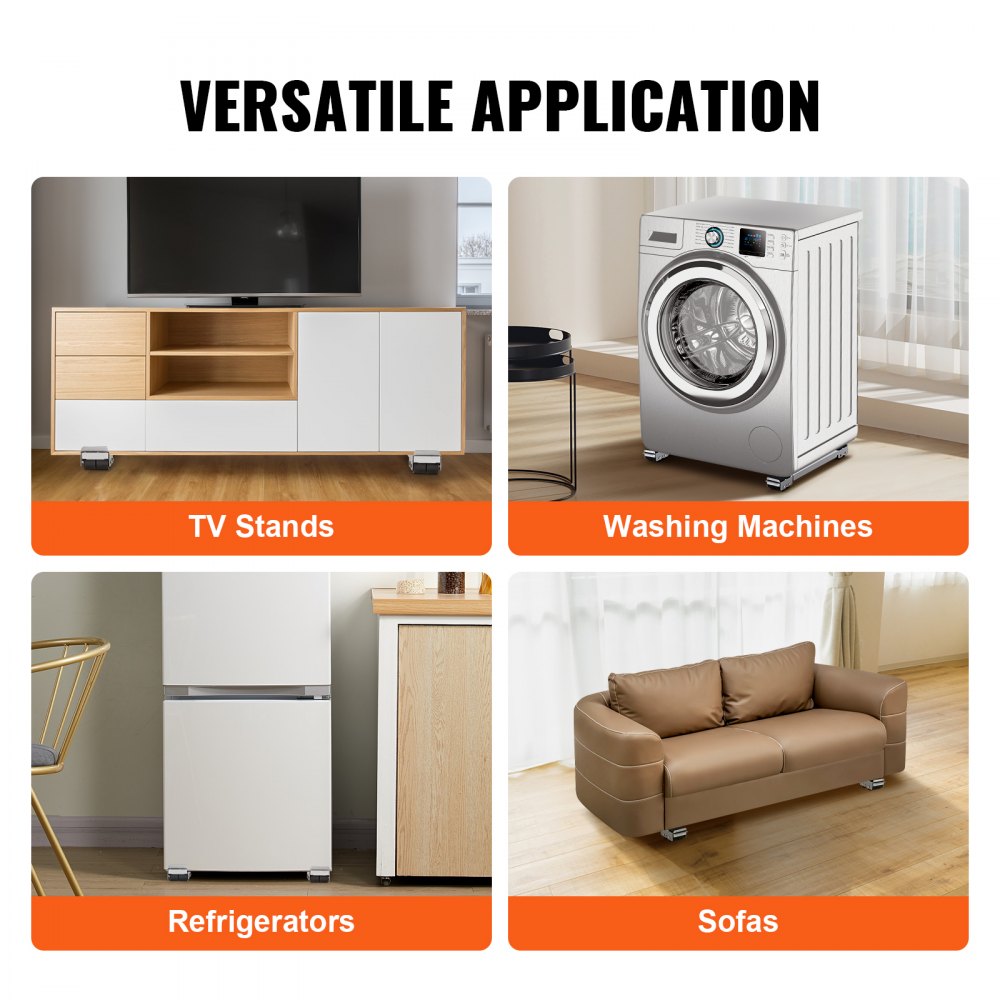 Rodillos para electrodomésticos VEVOR utilizados para soportes de TV, lavadoras, refrigeradores y sofás.