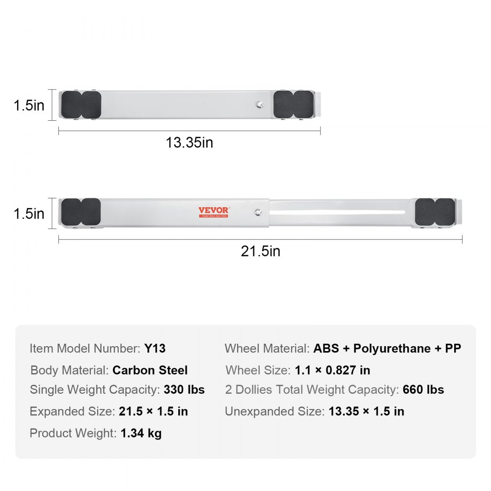 Rodillos para electrodomésticos VEVOR, acero al carbono, expandidos 21,5 pulgadas, sin expandir 13,35 pulgadas, capacidad de peso 660 libras.