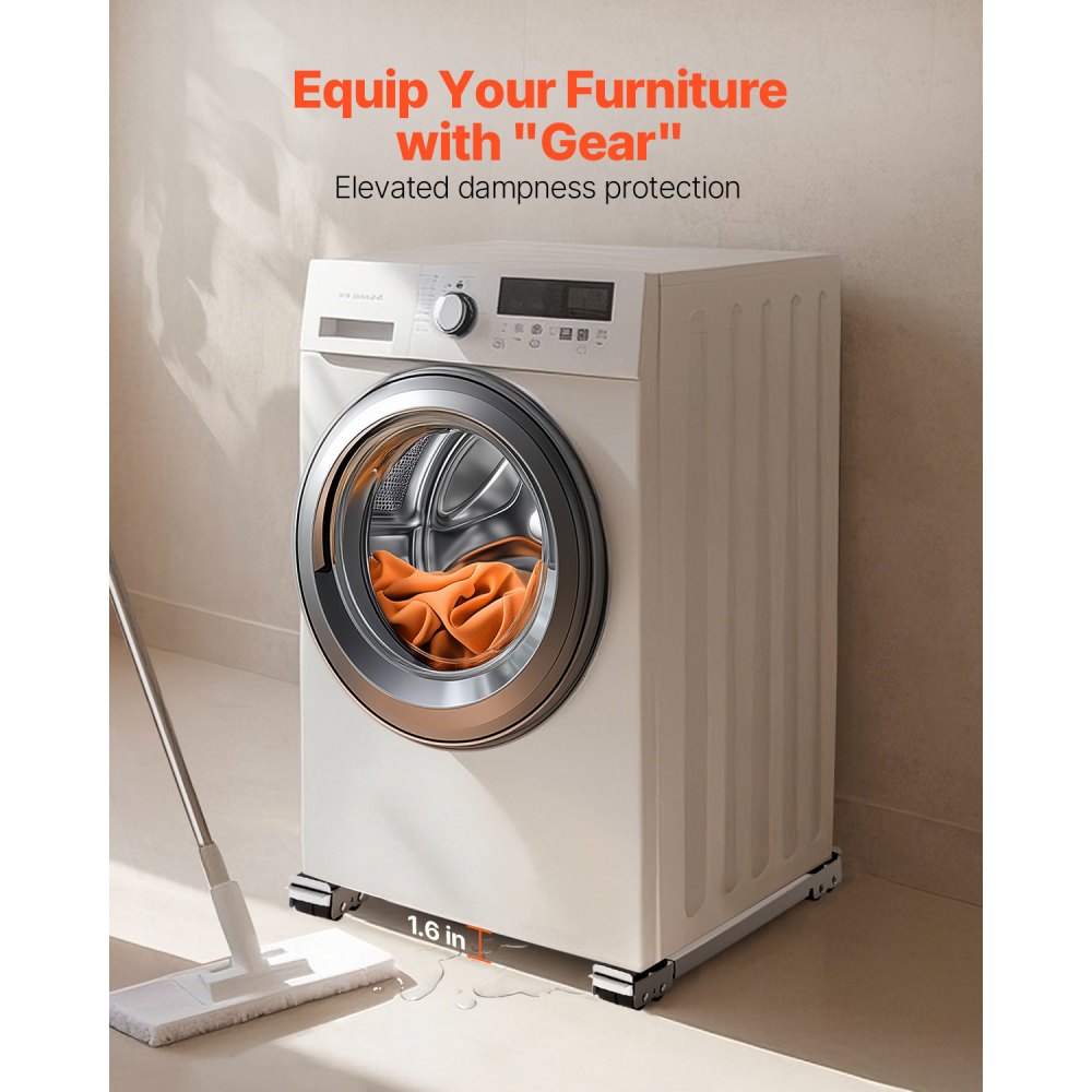 VEVOR - Rodillos resistentes para muebles y electrodomésticos (carga total de 300 kg), extensibles, base móvil para lavadora, soporte para refrigerador, plataforma para refrigerador, secadora y lavavajillas, color blanco