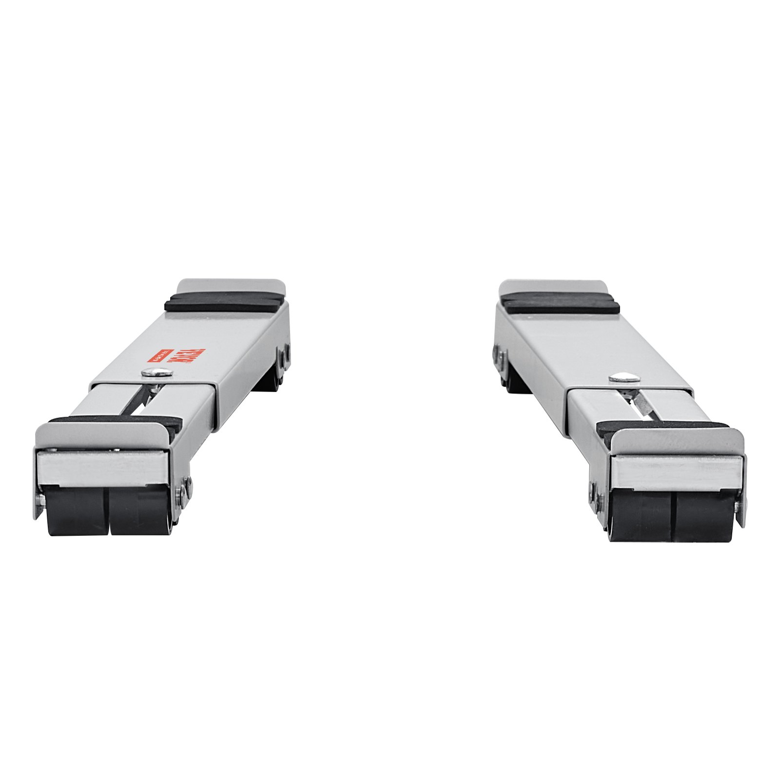 Rodillos extensibles para electrodomésticos VEVOR con ruedas negras y acabado metálico, alineados uno al lado del otro.