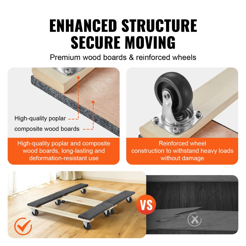 VEVOR Furniture Dolly, 1000 libras cada capacidad de carga, 2 paquetes, 18" x 30", ruedas giratorias de PP de 8 x 3", plataforma móvil para muebles de madera dura resistente, plataforma rodante para m