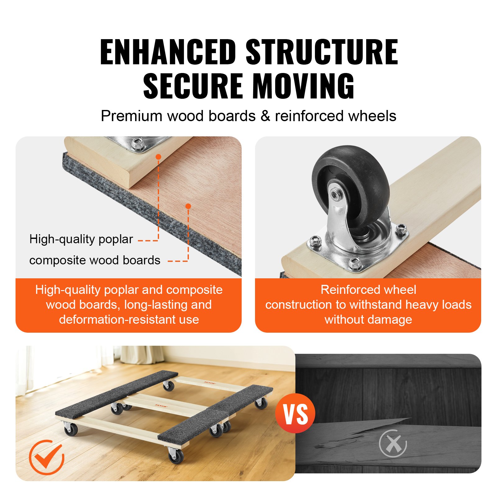 VEVOR Furniture Dolly, 1000 libras cada capacidad de carga, 2 paquetes, 18" x 30", ruedas giratorias de PP de 8 x 3", plataforma móvil para muebles de madera dura resistente, plataforma rodante para m