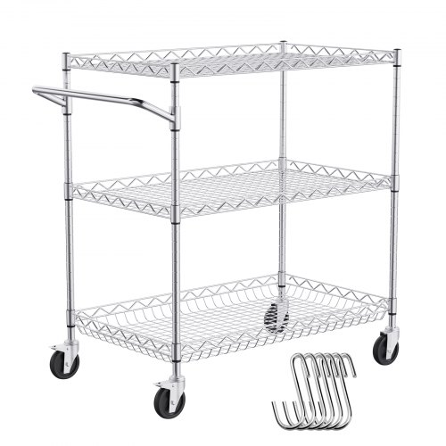 Carro utilitario de cocina VEVOR, estante de almacenamiento de alambre ajustable de alta resistencia de 3 niveles, carro de servicio comercial de acero con ruedas, mesa de trabajo con asa, para garaje y lavadero, 30x18x36 pulgadas