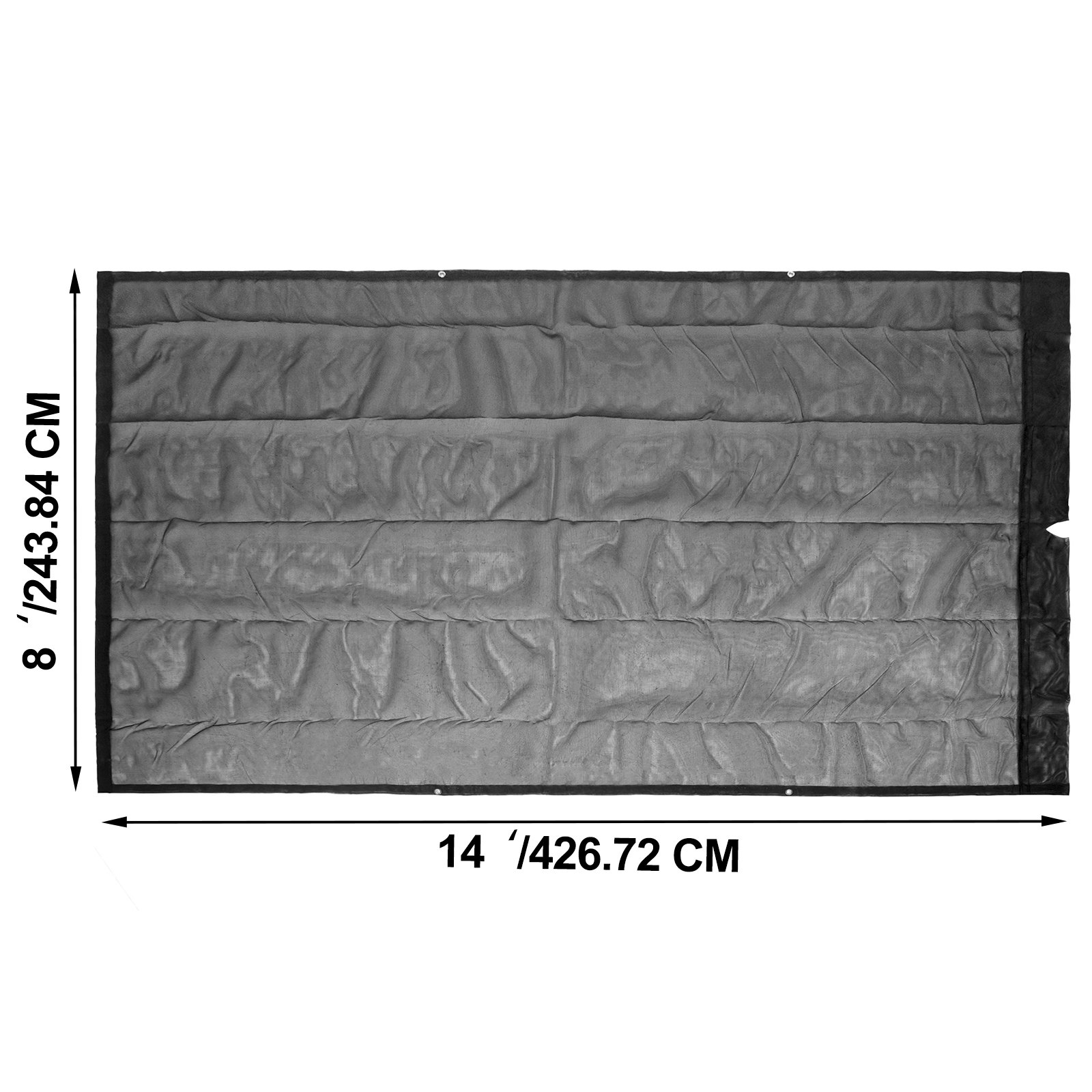 Lona de malla para camión volquete VEVOR de 8 x 14 pies, lona de malla negra con ojales, lona de malla resistente de 6 pulgadas con apertura de bolsillo, lona de remolque recubierta de PVC, para cubierta de cama de camión