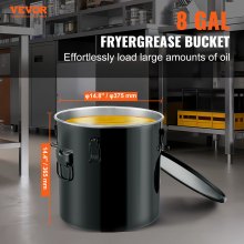 Cubo de grasa para freidora VEVOR, contenedor de eliminación de aceite de 8 galones, cubo de aceite para freidora de acero inoxidable con revestimiento a prueba de óxido, contenedor de transporte de aceite con tapa, clips de bloqueo, bolsa de filtro para filtrar aceite de cocina caliente, negro