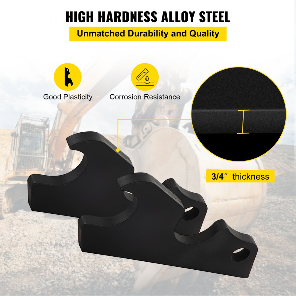 VEVOR Orejas de cubo de fijación rápida, orejas de cubo de excavadora de 3/4 pulgadas de grosor, 2 piezas de orejas de cubo, acero con revestimiento negro con artesanía de metal precisa, compatible con KX040 KX71 KX91 KX121