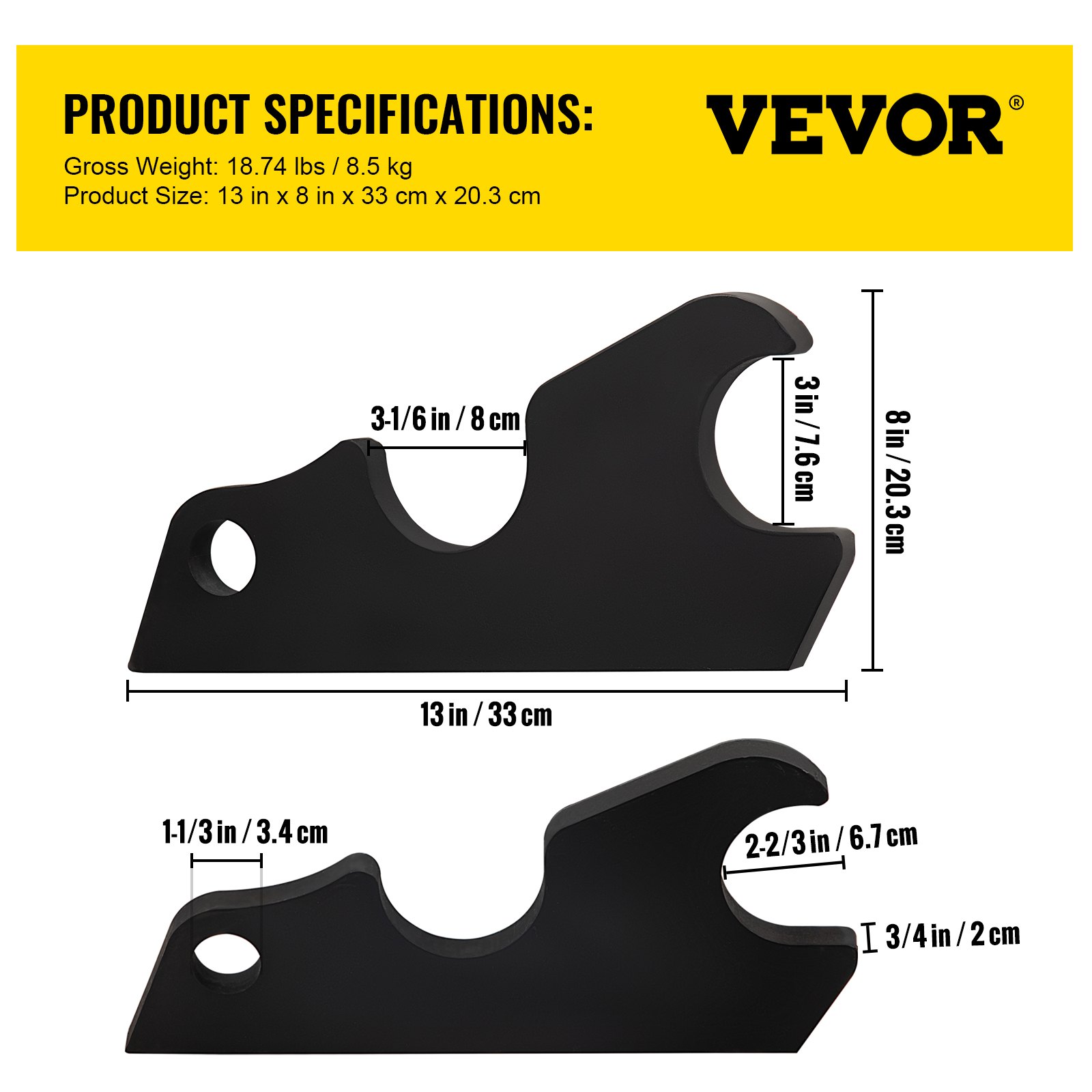 VEVOR Orejas de cubo de fijación rápida, orejas de cubo de excavadora de 3/4 pulgadas de grosor, 2 piezas de orejas de cubo, acero con revestimiento negro con artesanía de metal precisa, compatible con KX040 KX71 KX91 KX121