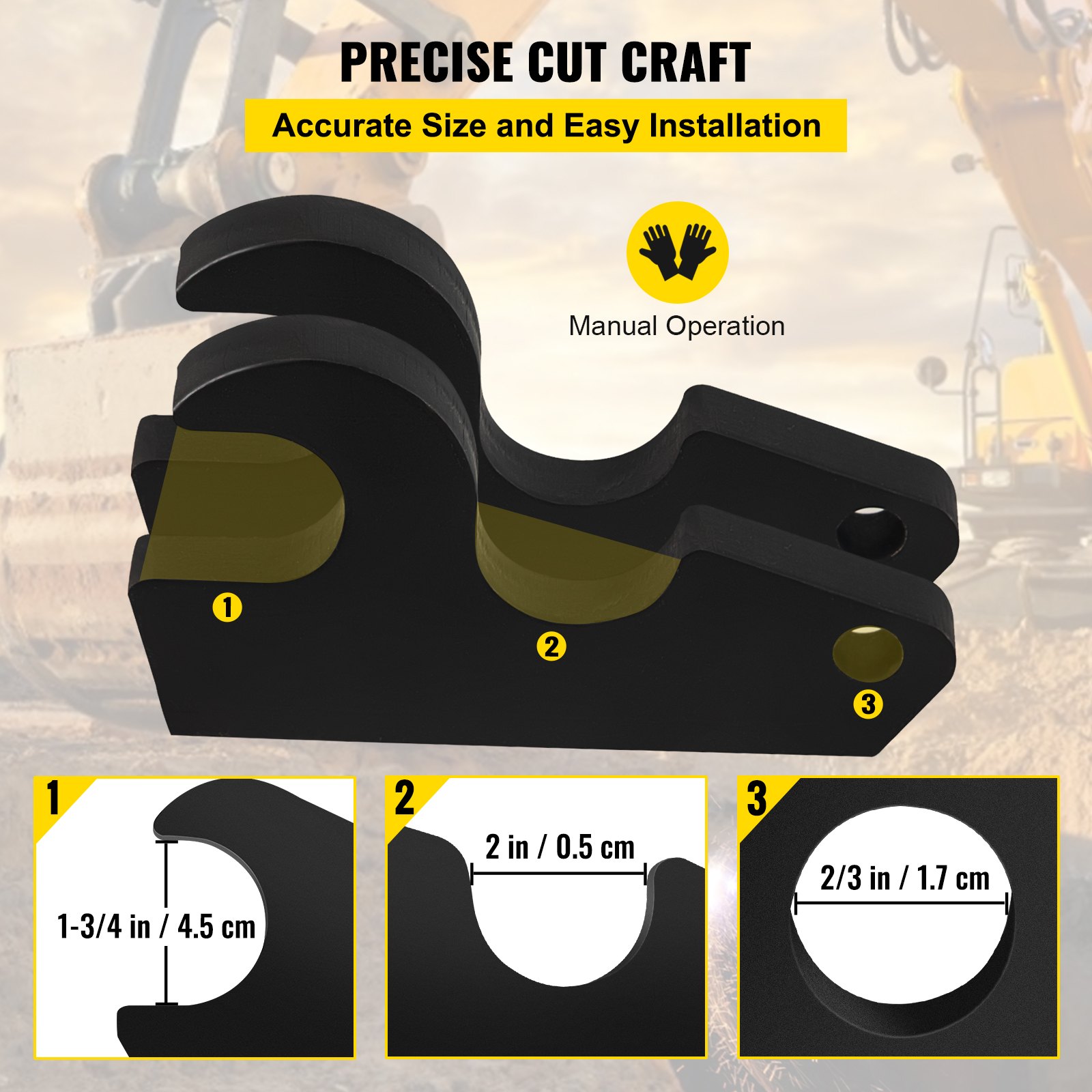 VEVOR Orejas de cubo de fijación rápida, orejas de cubo de excavadora de 3/4 pulgadas de grosor, 2 piezas de orejas de cubo, acero con revestimiento negro con artesanía de metal precisa, compatible con KX040 KX71 KX91 KX121