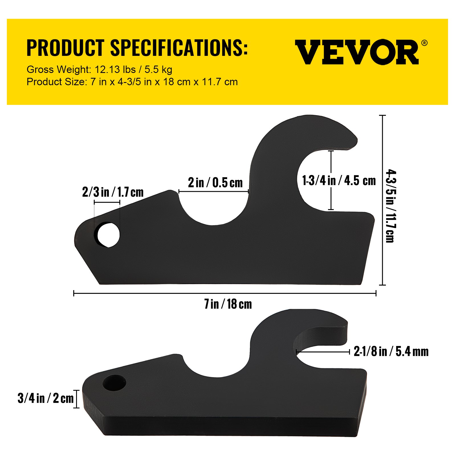 VEVOR Orejas de cubo de fijación rápida, orejas de cubo de excavadora de 3/4 pulgadas de grosor, 2 piezas de orejas de cubo, acero con revestimiento negro con artesanía de metal precisa, compatible con KX040 KX71 KX91 KX121