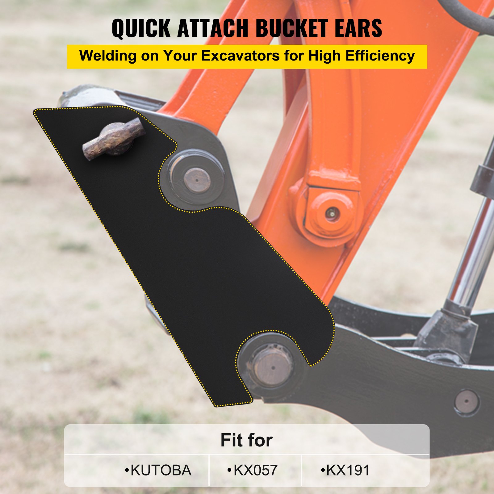 VEVOR Orejas de cubo de fijación rápida, orejas de cubo de excavadora de 3/4 pulgadas de grosor, 2 piezas de orejas de cubo, acero con revestimiento negro con artesanía de metal precisa, compatible con KX040 KX71 KX91 KX121