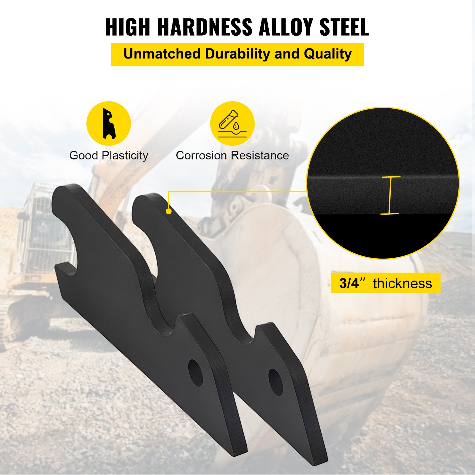 VEVOR Orejas de cubo de fijación rápida, orejas de cubo de excavadora de 3/4 pulgadas de grosor, 2 piezas de orejas de cubo, acero con revestimiento negro con artesanía de metal precisa, compatible con KX040 KX71 KX91 KX121