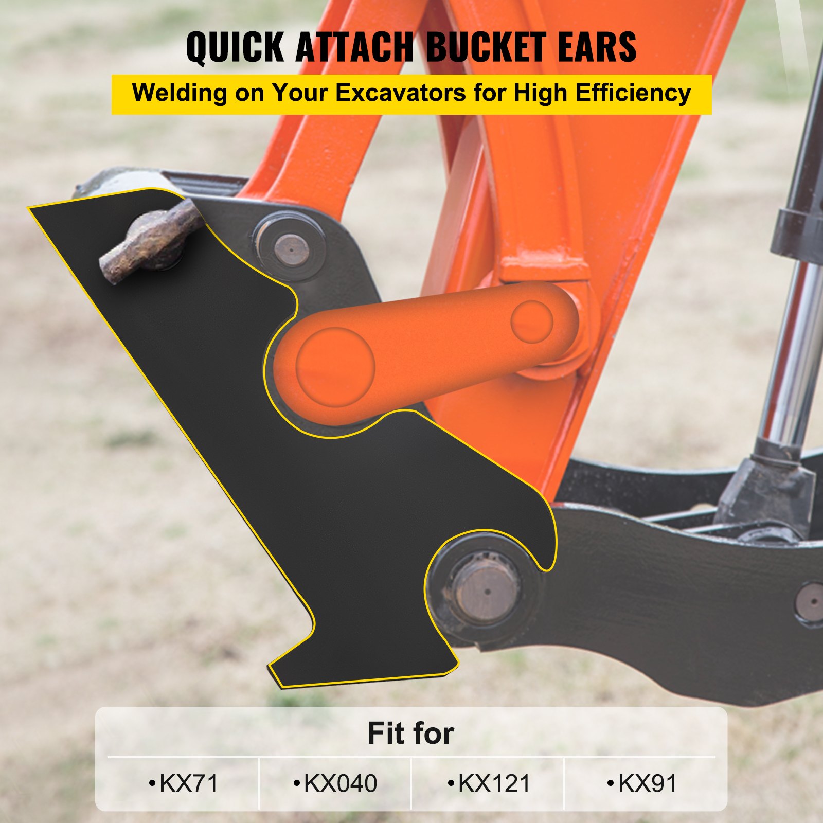 VEVOR Orejas de cubo de fijación rápida, orejas de cubo de excavadora de 3/4 pulgadas de grosor, 2 piezas de orejas de cubo, acero con revestimiento negro con artesanía de metal precisa, compatible con KX040 KX71 KX91 KX121