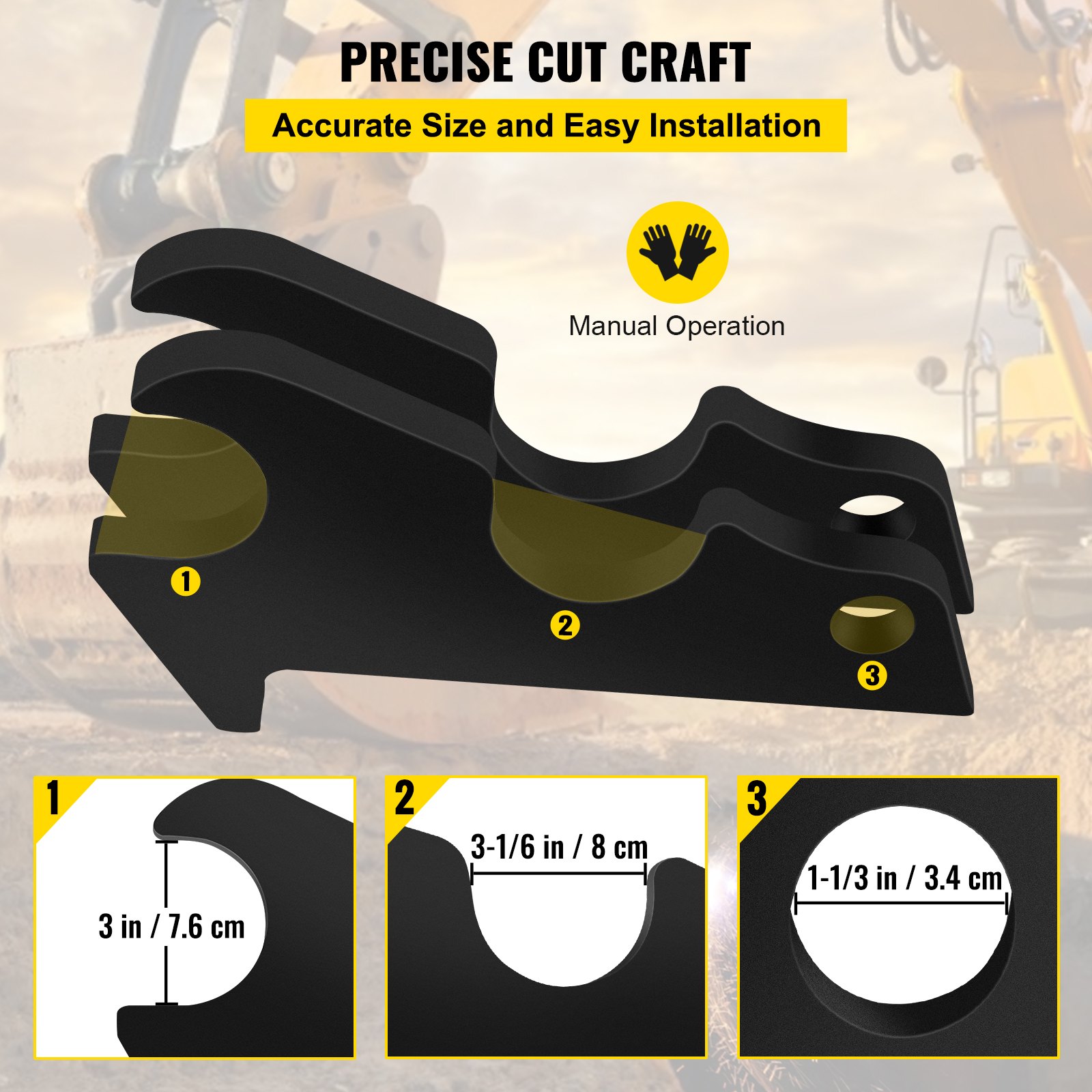 VEVOR Orejas de cubo de fijación rápida, orejas de cubo de excavadora de 3/4 pulgadas de grosor, 2 piezas de orejas de cubo, acero con revestimiento negro con artesanía de metal precisa, compatible con KX040 KX71 KX91 KX121