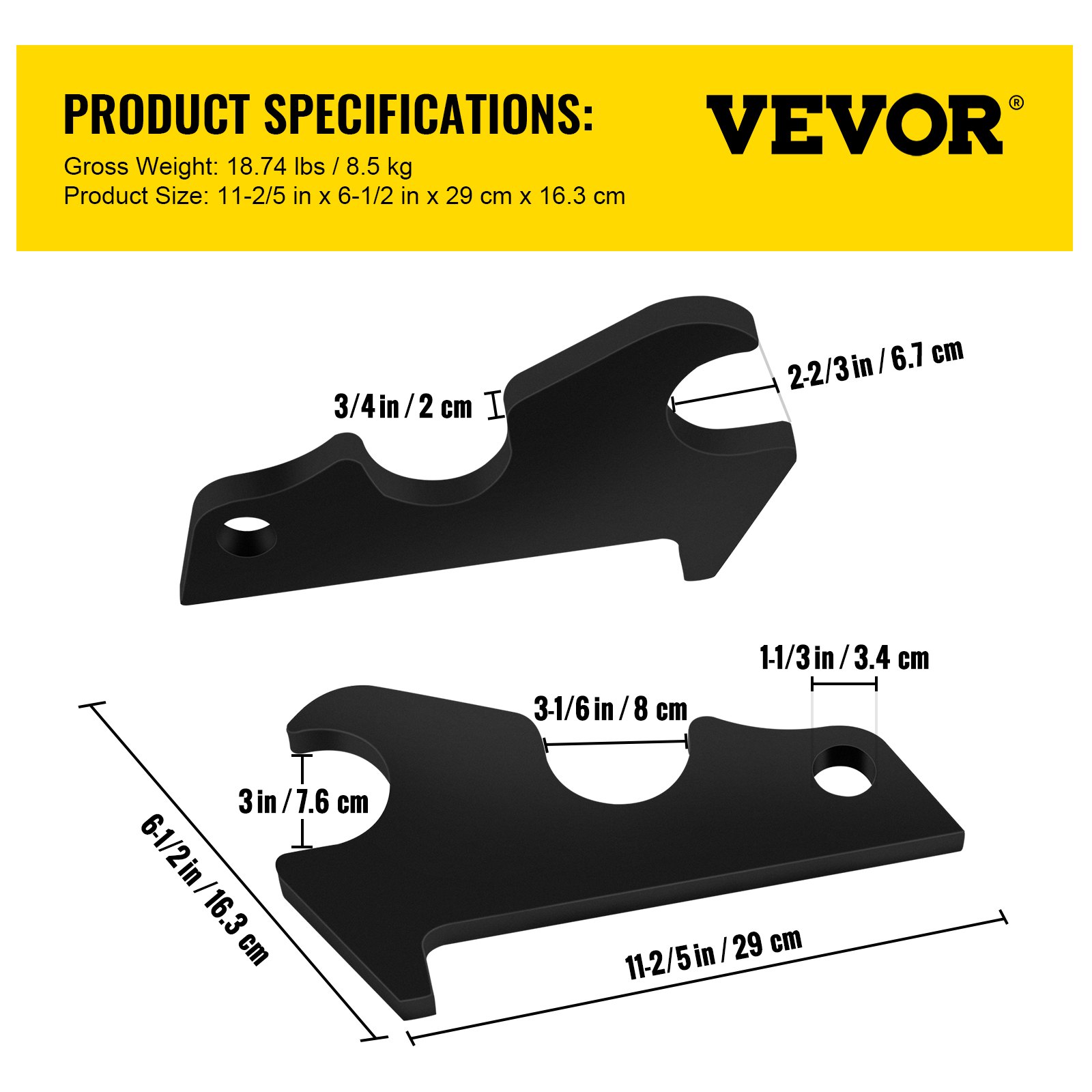 VEVOR Orejas de cubo de fijación rápida, orejas de cubo de excavadora de 3/4 pulgadas de grosor, 2 piezas de orejas de cubo, acero con revestimiento negro con artesanía de metal precisa, compatible con KX040 KX71 KX91 KX121