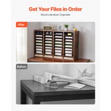Organizador de literatura de madera con 36 compartimentos y estantes extraíbles en color marrón oscuro