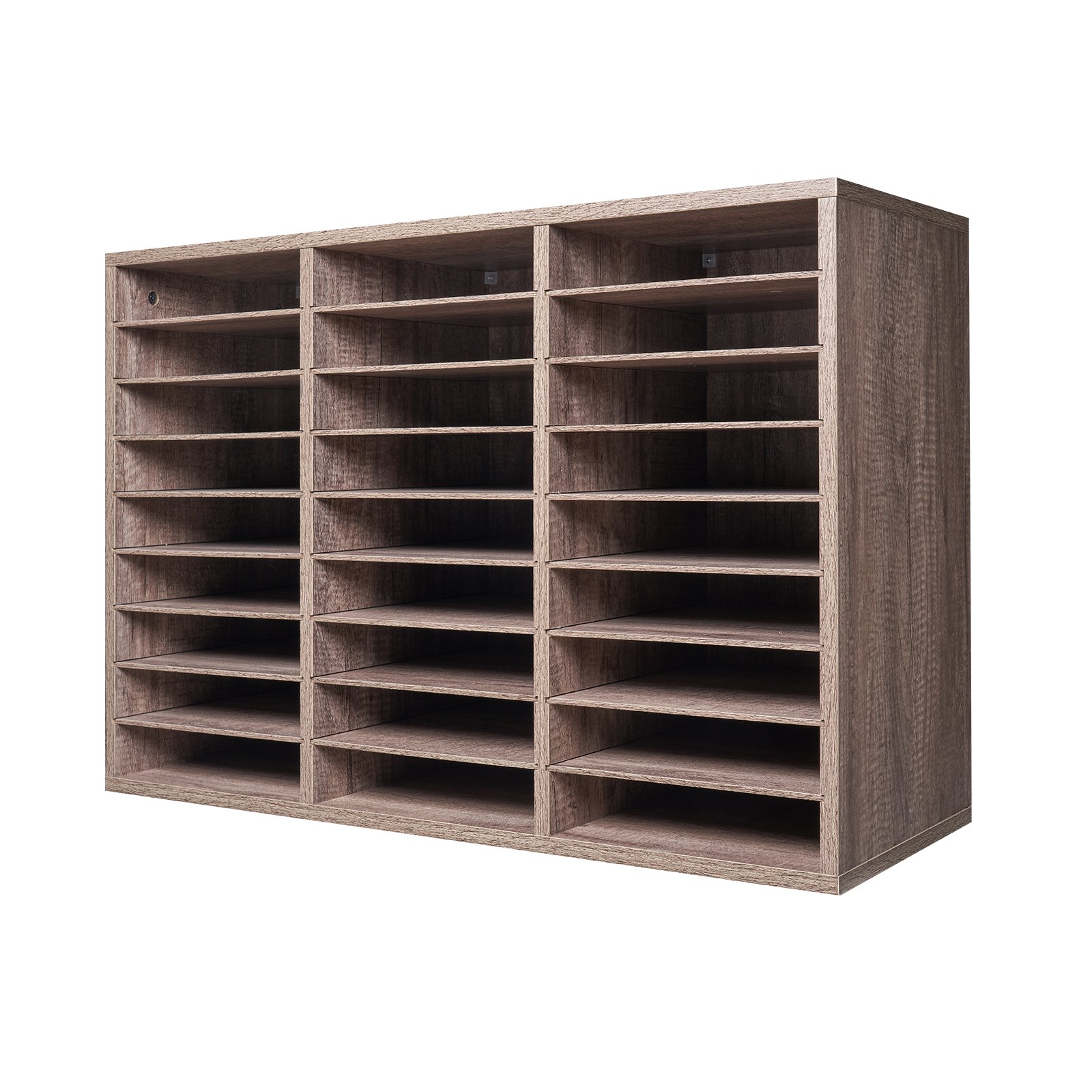 Organizador de documentos VEVOR, buzón de oficina con 27 compartimentos y estantes extraíbles, clasificador de buzones de madera de aglomerado para oficina, hogar y aula, clasificador de archivos, documentos y papel, color negro y gris.