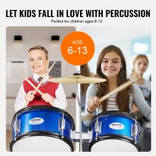 VEVOR - Batería para niños, 5 piezas, 16 pulgadas, batería completa para principiantes con bajos, toms, caja, bombo, trono ajustable, platillo, pedal Hi-Hat y dos pares de baquetas, kit de batería para principiantes para niños, azul