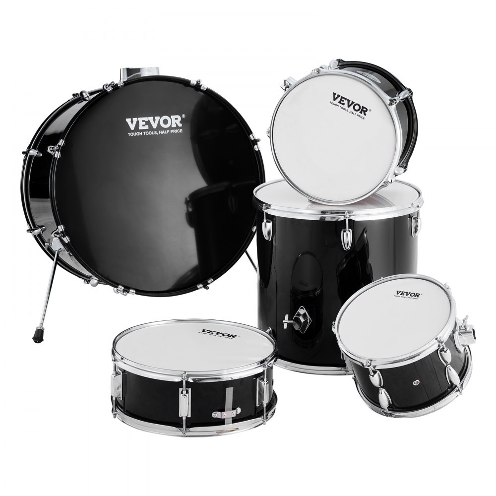 VEVOR Batería para adultos, 5 piezas, 22 pulgadas, kit completo de tamaño completo con toms bajos, caja, bombo de suelo, trono ajustable, platillos, hi-hat, pedal y baquetas, kit de batería para principiantes para adultos, color negro