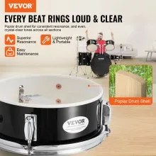 VEVOR Juego de batería para adultos, 5 piezas, 22 pulgadas, kit completo de batería de tamaño completo con bajo Toms Snare, tambor de piso, soportes de trono ajustables, pedal de charles y baquetas, kit de batería para principiantes para adultos, negro