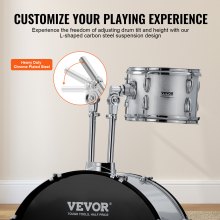 VEVOR Juego de batería para adultos, 5 piezas, 22 pulgadas, kit completo de batería de tamaño completo con bajo Toms Snare, tambor de piso, soportes de trono ajustables, pedal de charles y baquetas, kit de batería para principiantes para adultos, plateado