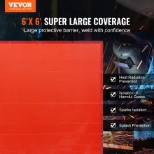 VEVOR Cortina de Soldadura 1,8x1,8 m Cortina Protectora de Soldadura Pantalla Colgante Vinilo Ignífugo Portátil Ligero con Protección UV de 6 Niveles y Ojales Metálicos para Taller, Industria, Rojo