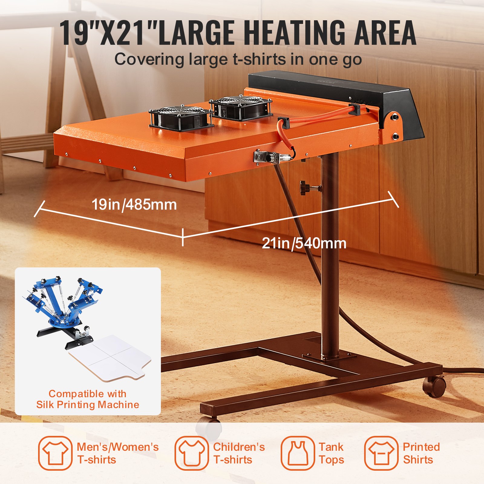Secador de serigrafía VEVOR Pro Flash de 19 x 21 pulgadas, secador infrarrojo automático de 6000 W con doble ventilador para máquinas de serigrafía, secador con sensor y altura ajustable.