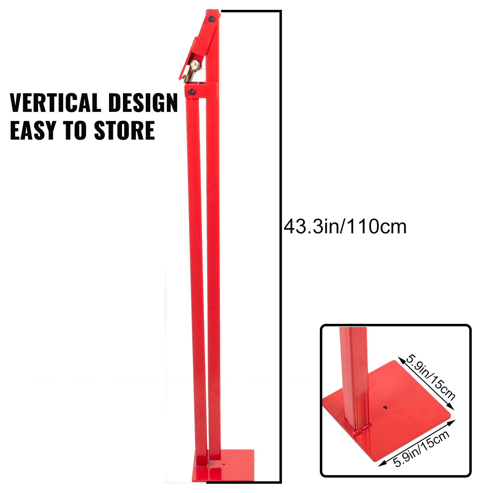 Extractor de postes en T VEVOR rojo, 43,3 pulgadas/110 cm, diseño vertical, fácil de almacenar.