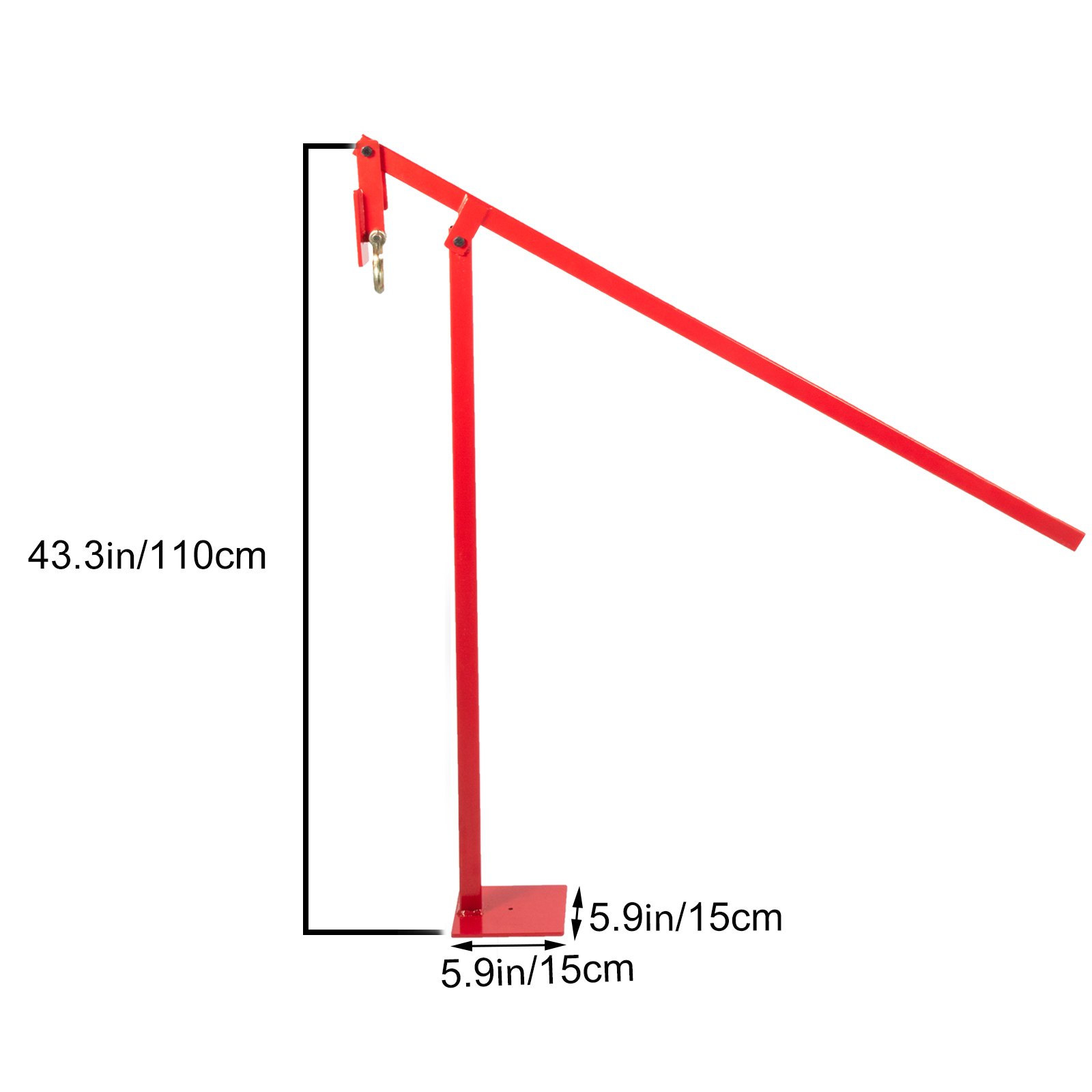 Extractor de postes en T VEVOR rojo con dimensiones de 43,3 pulgadas/110 cm y 5,9 pulgadas/15 cm.