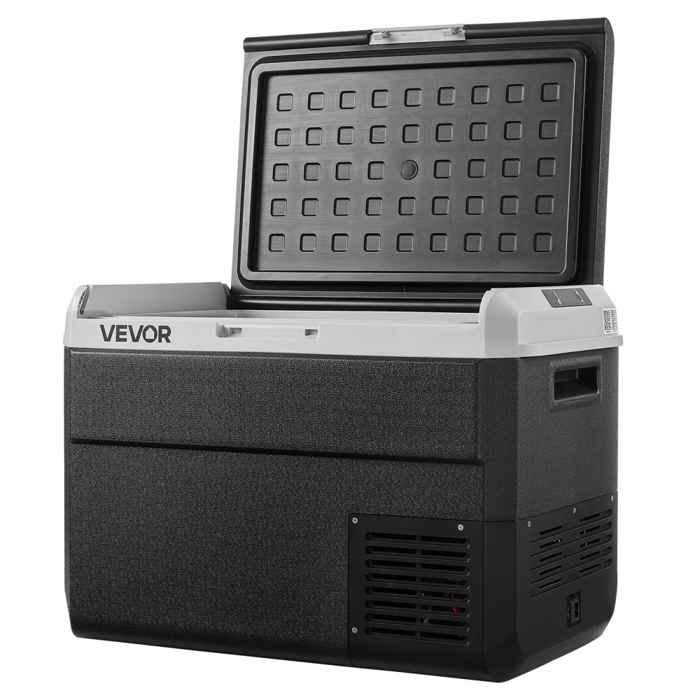 Refrigerador para coche VEVOR de 12 voltios, 52,8 cuartos/50 litros, enfriador eléctrico portátil con temperatura ajustable de -20 °C a 20 °C, compresor de 12/24 V CC y 100-240 V CA, ideal para exteriores, camping, viajes y autocaravanas.