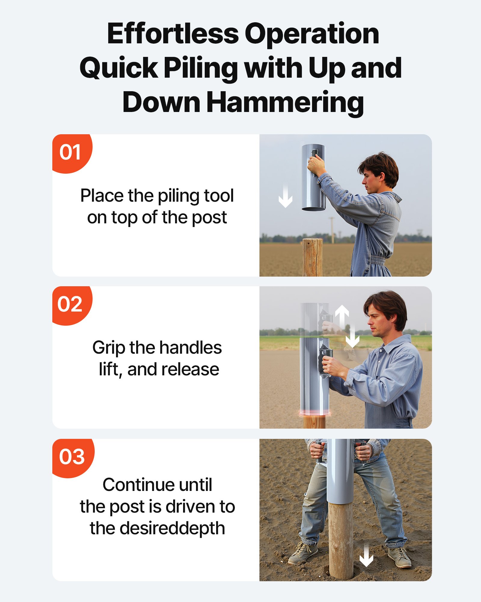 VEVOR Fence Post Driver, Heavy Duty T Post Driver with Handles, Metal Manual Pounder Rammer for U-Channel,Wooden Fence, Fits T-Posts with Inner Diameter up to 6.1in,Ideal for Farm, Garden, Yard