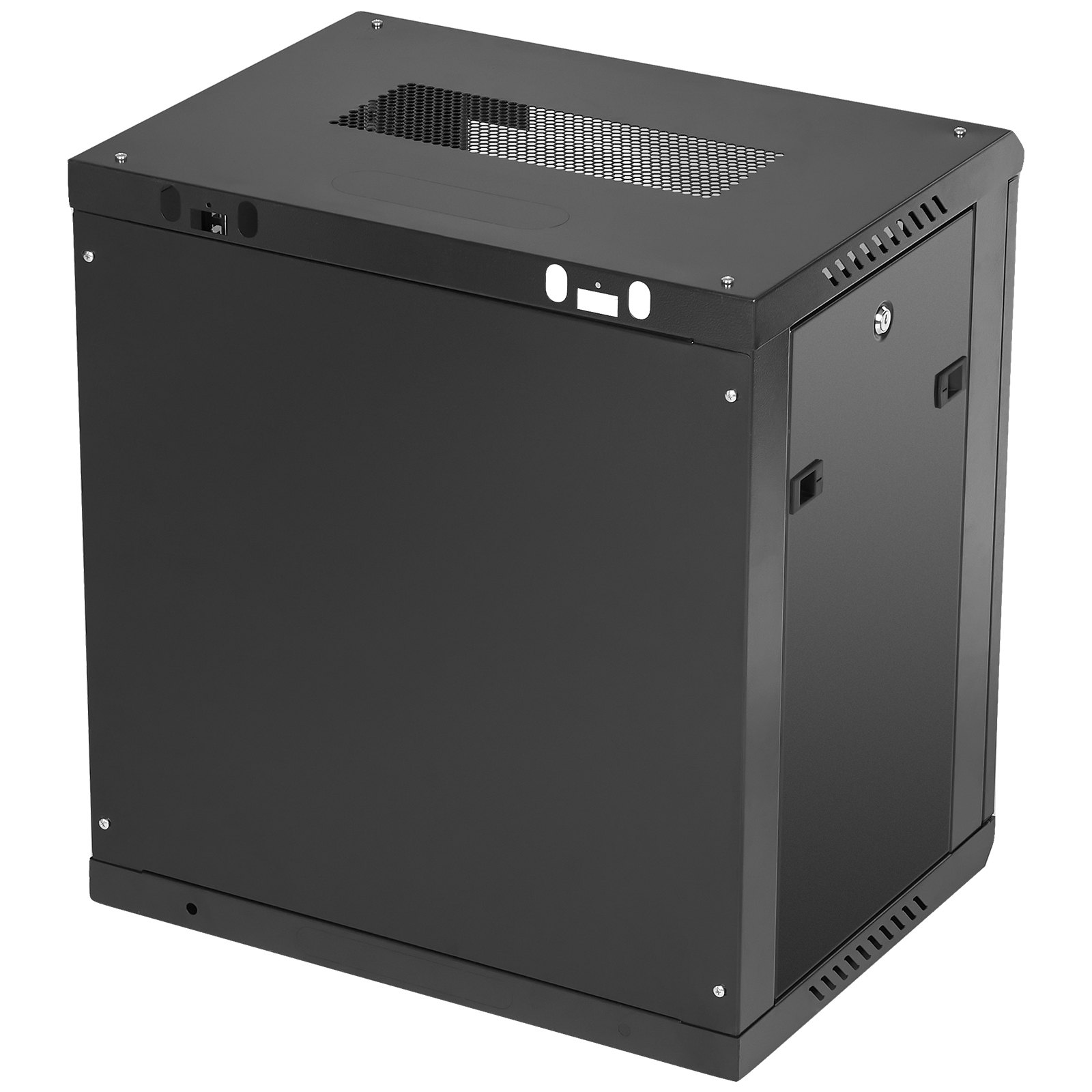 Gabinete de red para servidor VEVOR 12U de montaje en pared, 15,5'' de profundidad, gabinete de rack seguro, soporta hasta 200 lb, puerta y laterales de vidrio con cerradura, ideal para equipos de TI y A/V.