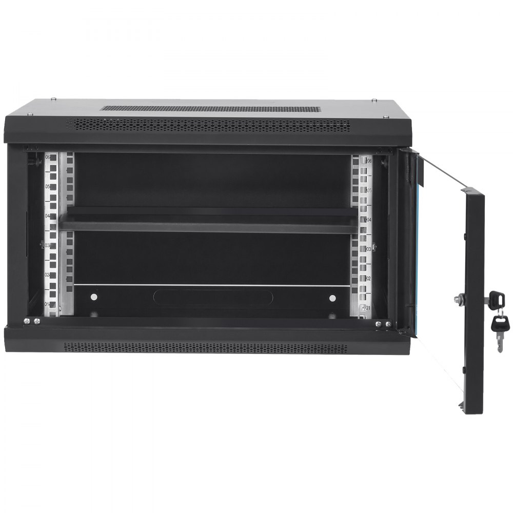 Gabinete para servidores de red VEVOR 6U de montaje en pared, 15.5'' de profundidad, con capacidad de carga máxima de 90 kg (montaje en el suelo), con paneles laterales de puerta de vidrio con cerradura, para equipos informáticos y dispositivos audiovisuales.